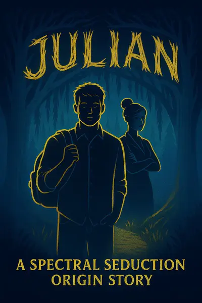 Julian by Devora Gray and Len M. Ruth, a prequel to the Spectral Seduction series. Book cover featuring a man with a backpack and a woman in a dark forest.